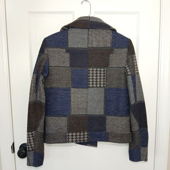 BCBGMAXAZRIA Patchwork Wool Blend Jacket Coat Moto Style Size XS - Picture 3 of 16